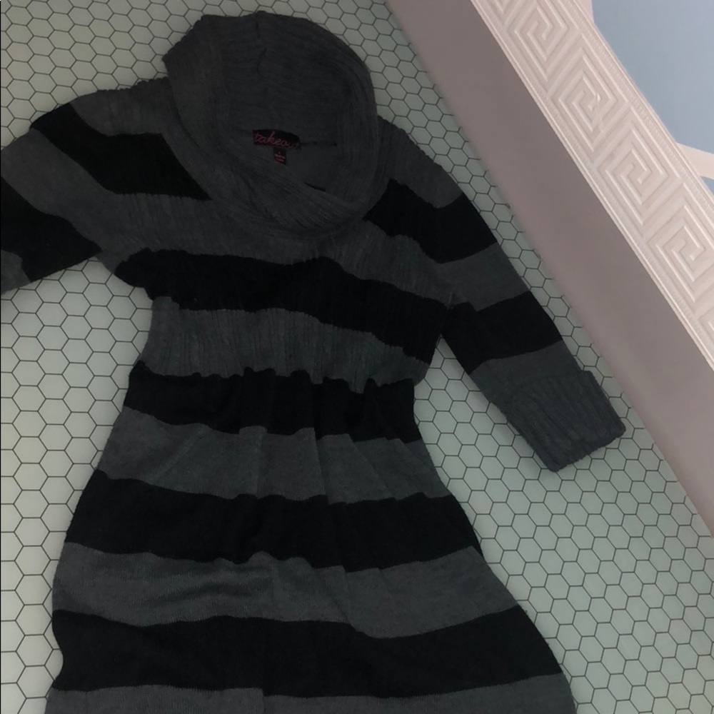 Juniors Black & Grey Cowlneck Sweater dress